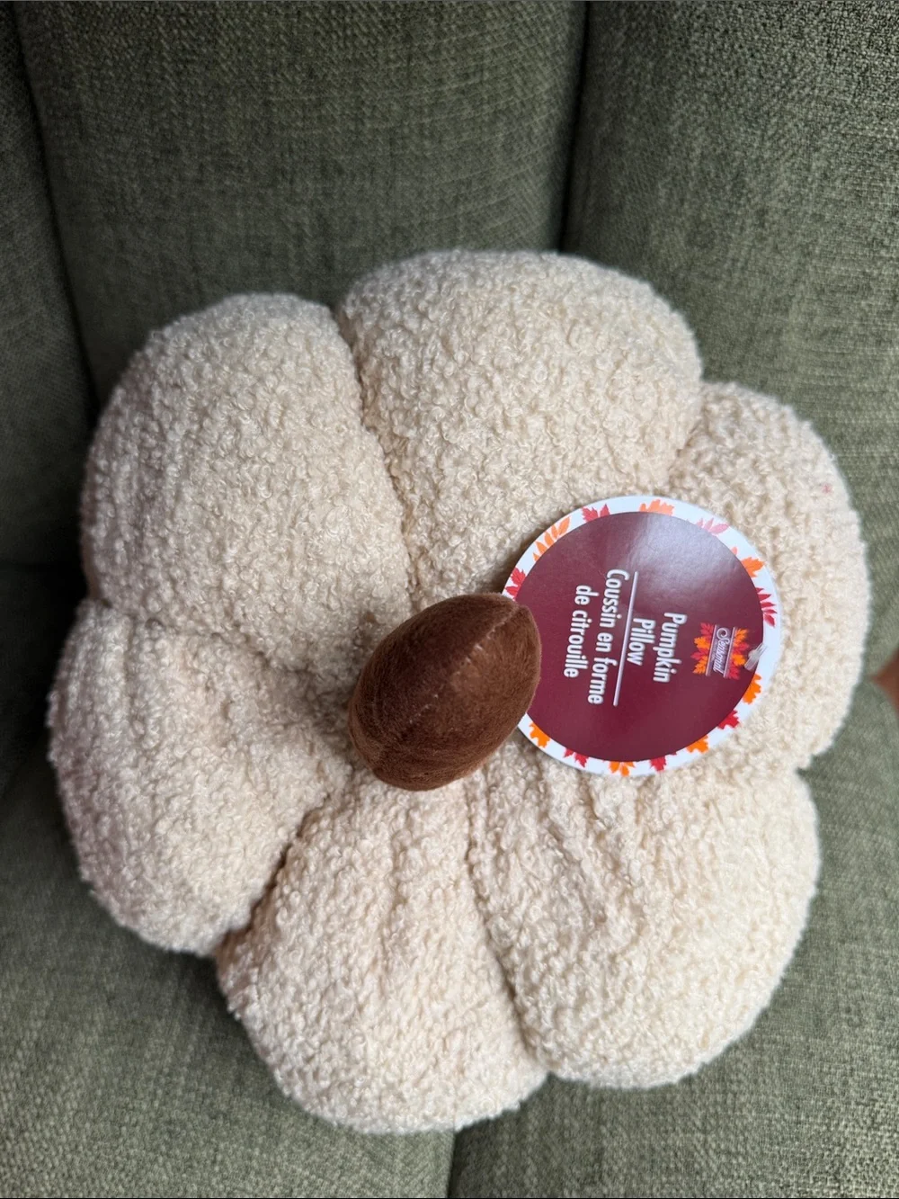 Set of 2 Sherpa Pumpkin Pillows Cream & Orange Boucle Plush Fall Decor NWT